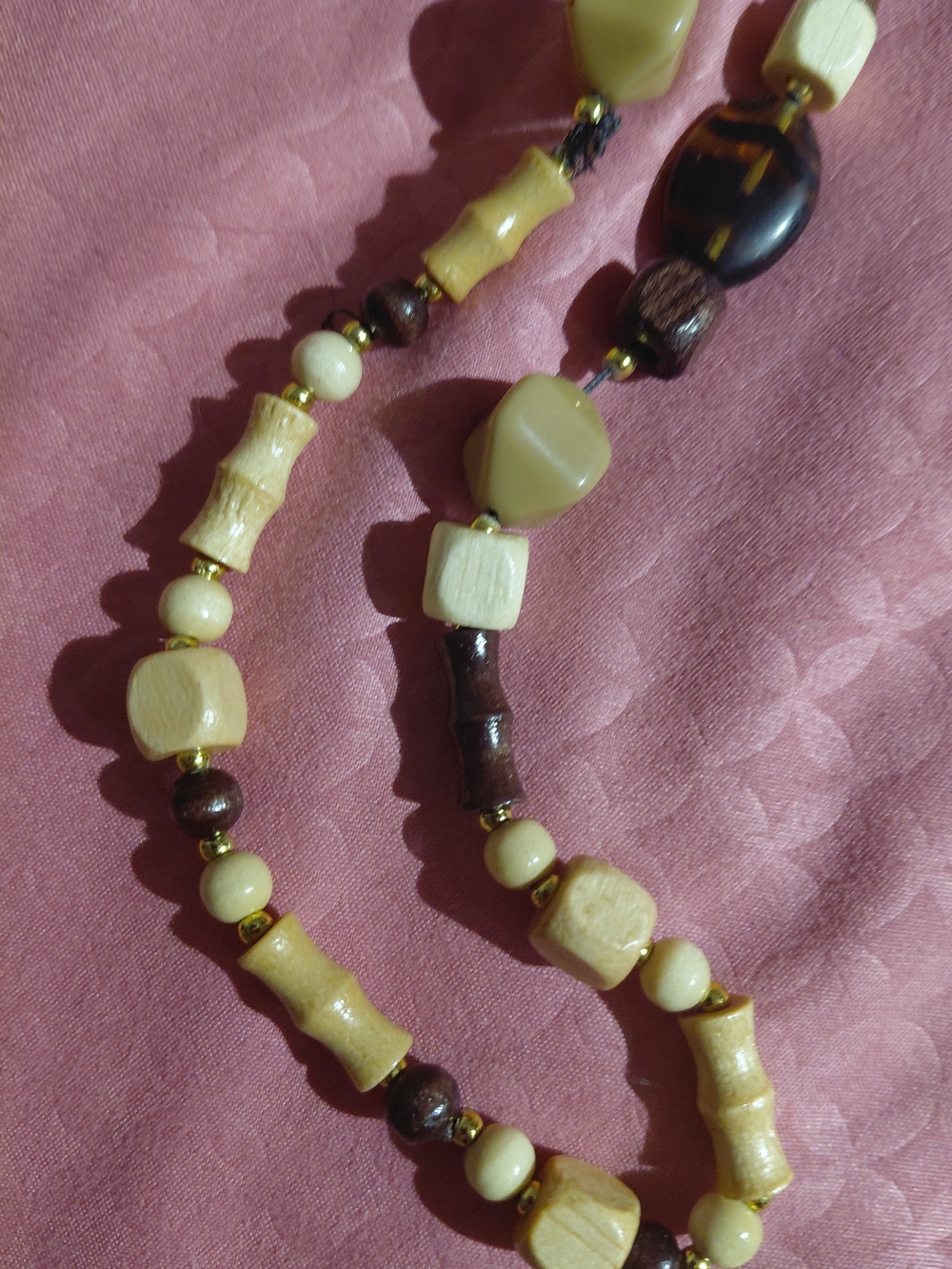 Natural Tones Mixed Media Women's Necklace - Cream & Brown